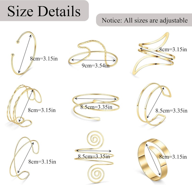 SAMOCO 9Pcs Gold Arm Cuff Jewelry for Women Upper Arm Cuff Bracelets Bangle Armlet Adjustable Armband Cuff Bracelet Set Jewelry - Image 4